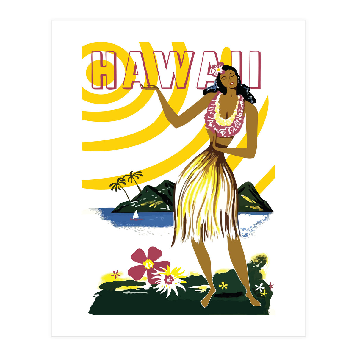 Hawaii, Hula Girl on the Coast (Print Only)