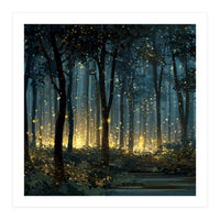 Enchanted Midnight Forest with Glowing Fireflies (Print Only)