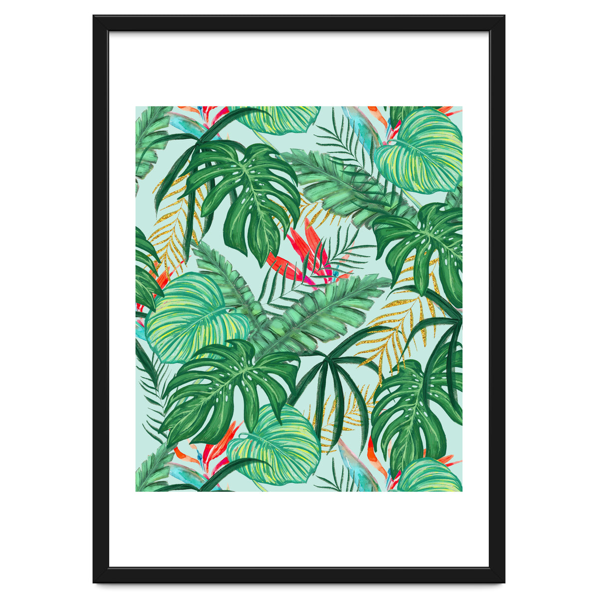 The Tropics | Jungle Botanical Bird of Paradise Illustration | Forest Palm Monstera Banana Leaves