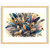Kingfisher And Songbirds In Peacock Feathers thumbnail
