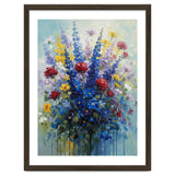 Vibrant Blue Delphinium and Red Rose Heavy Impasto Oil Painting thumbnail