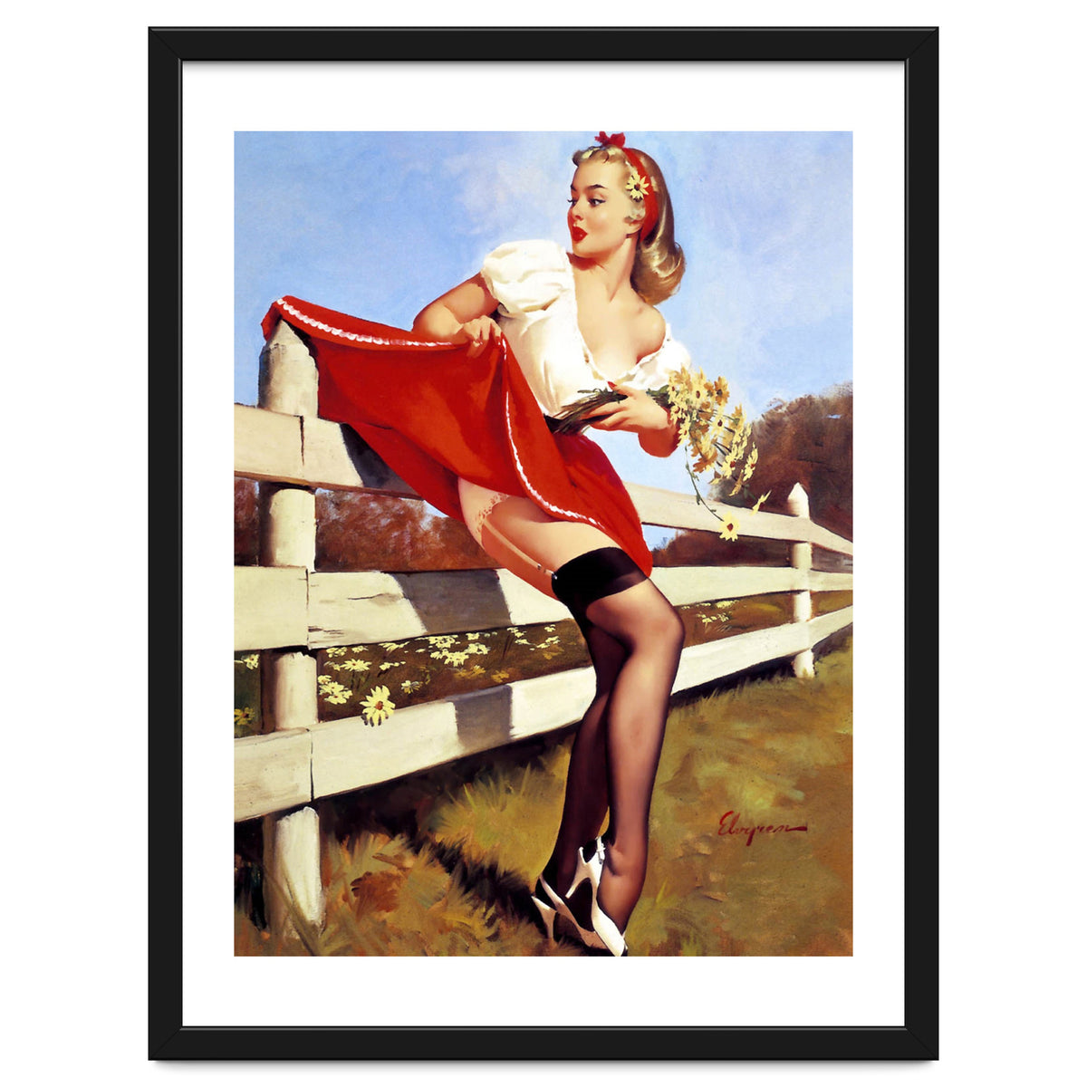 Pinup Girl Stacked On The Farm Fance