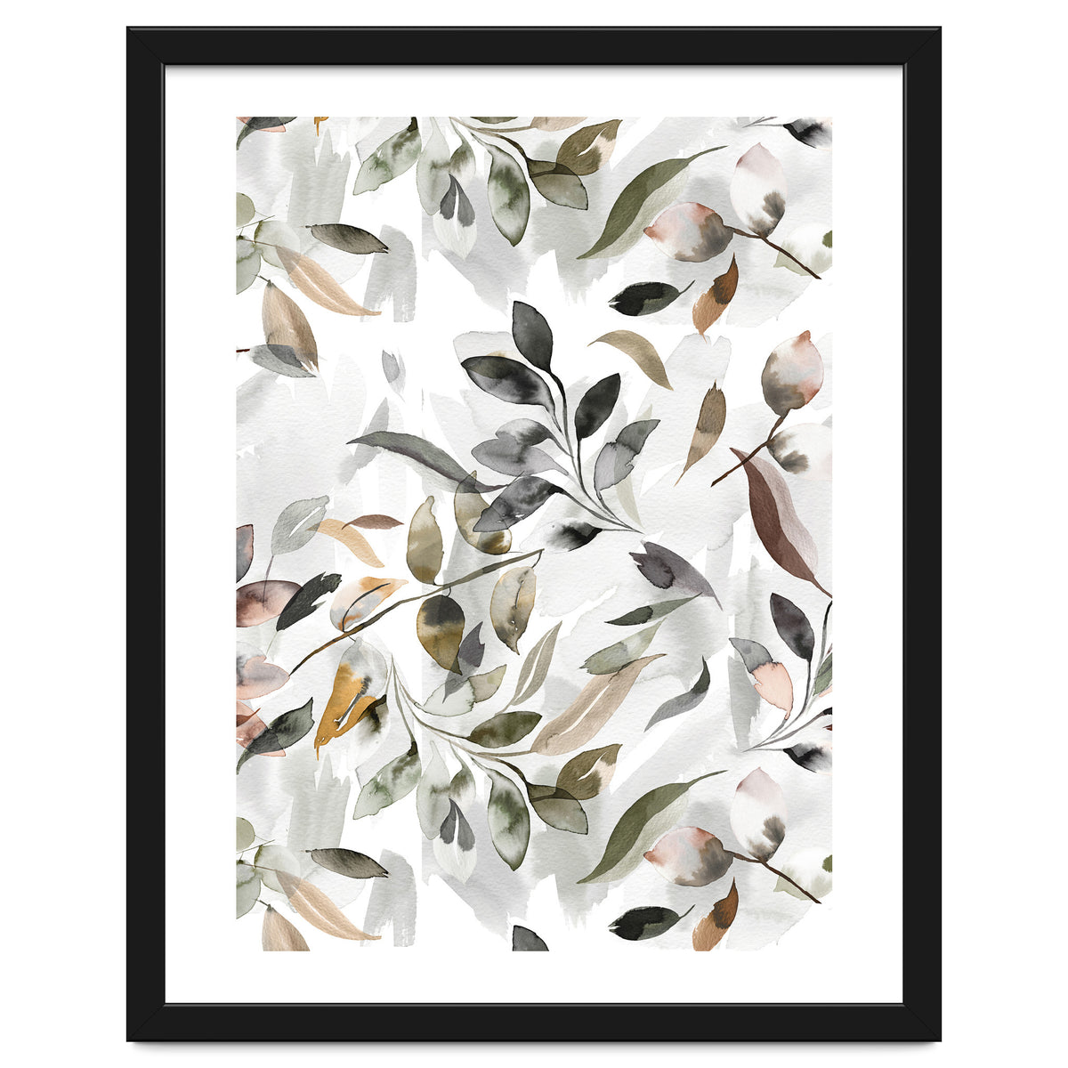 Watercolor Leaves Neutral Gray