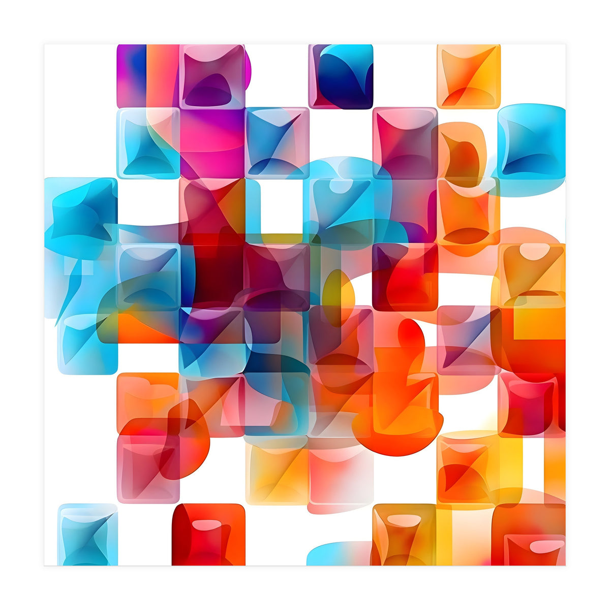 JELL, Multi-colored squares against a white backdrop. (Print Only)