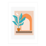 Moonlight Villa, Architecture Modern Bohemian Travel Illustration, Pastel Tropical Home Minimal Line Art (Print Only) thumbnail