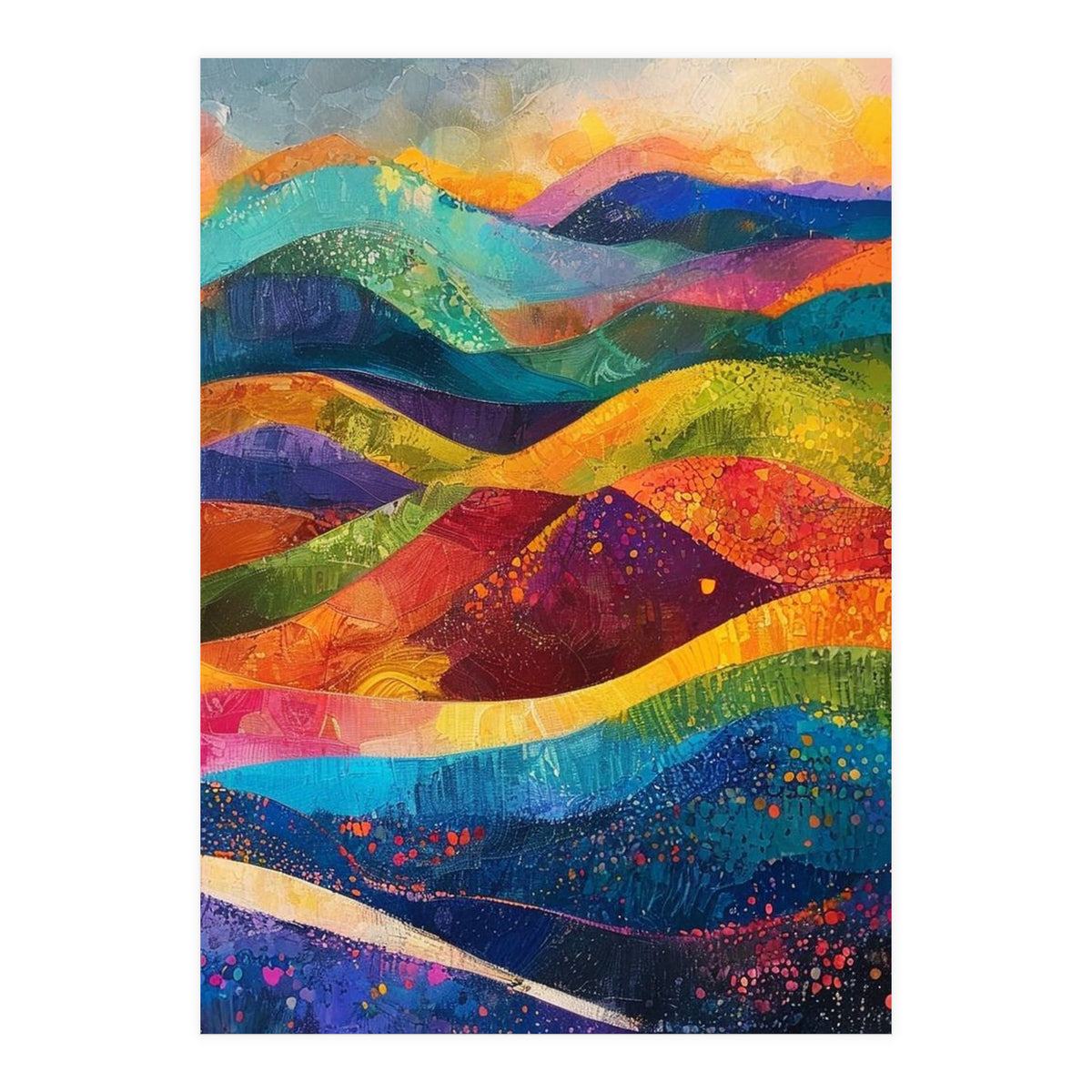 Vibrant Abstract Patchwork Landscape Art (Print Only)