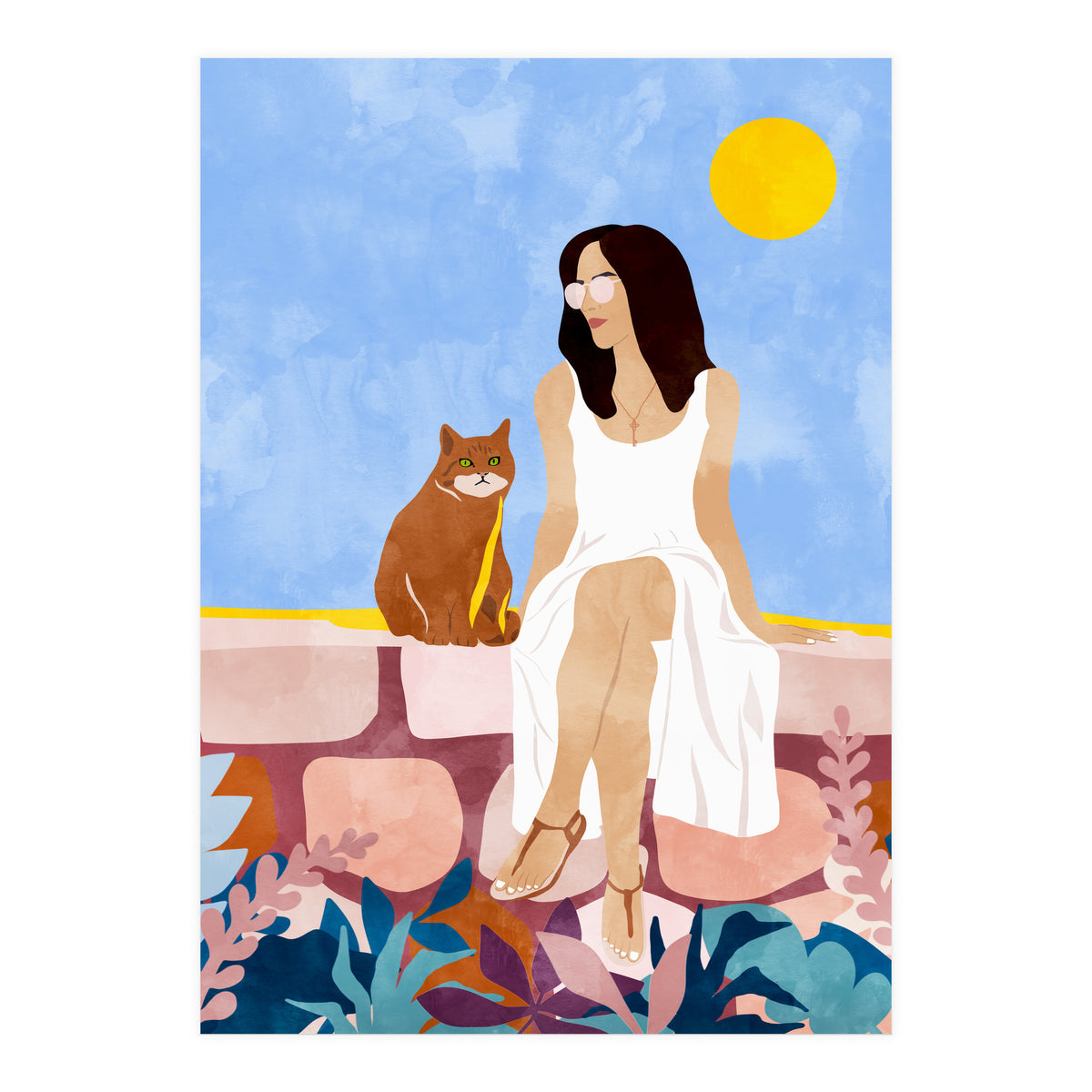 Butterscotch, Cats Pets Cat Mom Watercolor Painting, Pet Parent Animals Quirky Bohemian (Print Only)