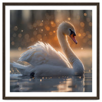 Majestic Swan Gliding On Water During Sunset Golden Hour Wildlife