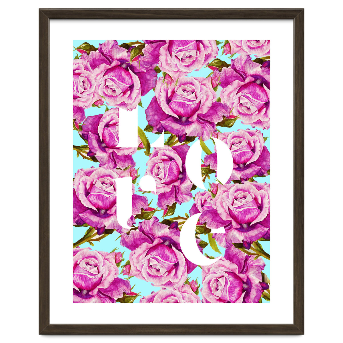 Love, Floral Typography Valentine's Graphic Design, Eclectic Modern Boho Botanical Rose Illustration