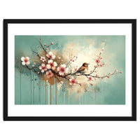 Bird Resting On Cherry Blossom Branch