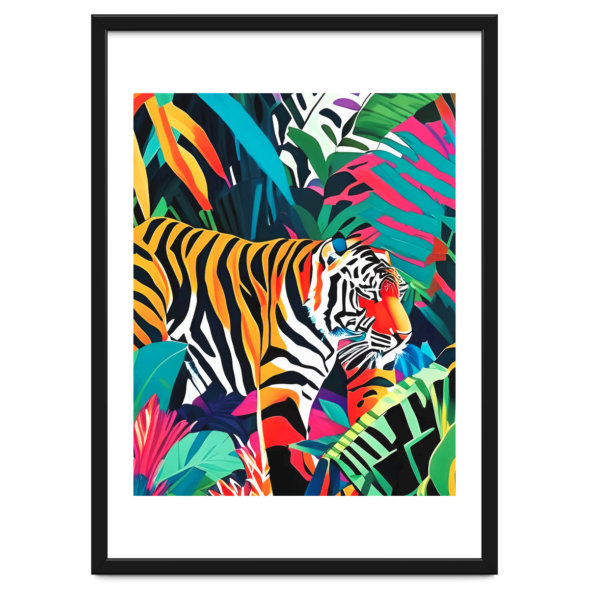 The Tigress, Fearless Wild Animal Tropical Jungle, Multicolor Cat Confidence Peaceful Calm Bohemian Eclectic