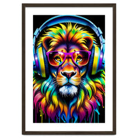 A Lion In Glasses Listens To Music