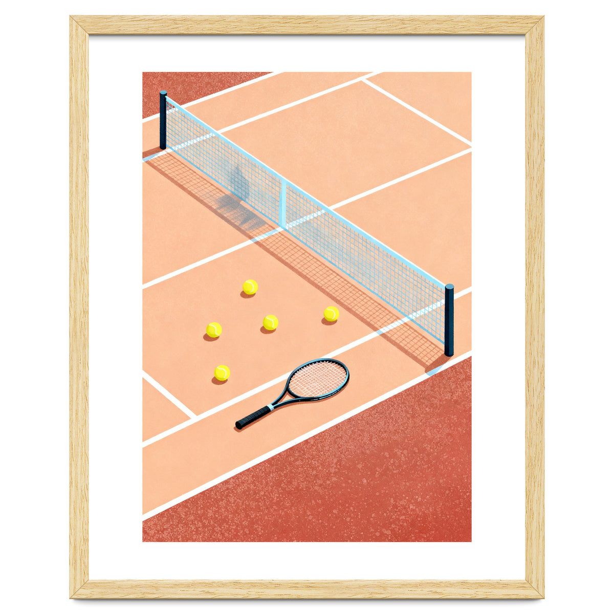Tennis Court Art, Tennis Racket Illustration, Modern Sports Design