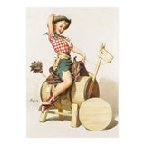 Pinup Cowgirl Riding A Wooden Horse Made Of Barrel (Print Only) thumbnail