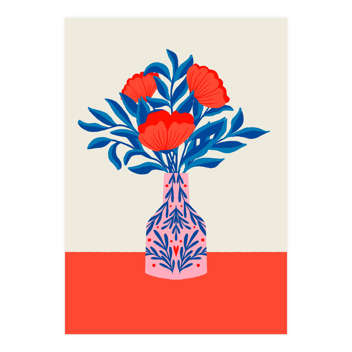 Poppies in a vase - red and blue (Print Only)