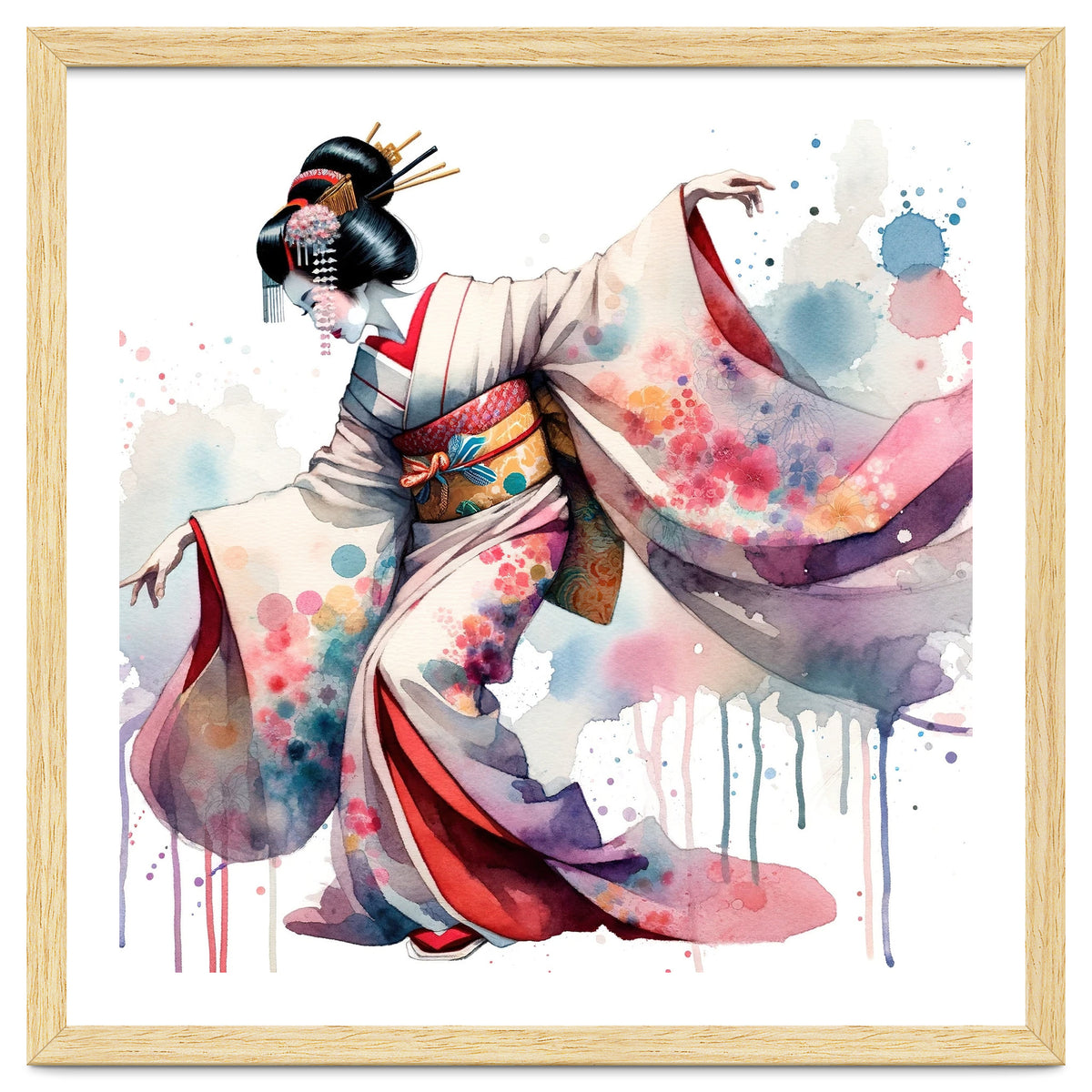 Geisha Dancer With Flowing Kimono