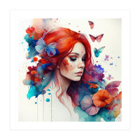 Watercolor Floral Red Hair Woman #4 (Print Only)