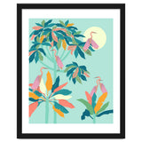 Drawn To The Moon, Stork Heron Flamingo Birds, Tropical Pastel Wildlife Forest Nature, Animals Jungle Bohemian Eclectic Fly thumbnail