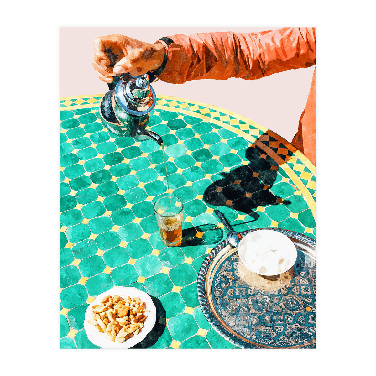 Chai, India Culture & People Painting, Exotic Travel Places Tea Bohemian Colorful Morocco Turkish (Print Only)