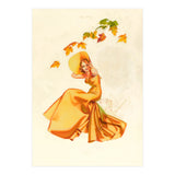 Woman Posing In Yellow Dress And Autumn Leafs (Print Only) thumbnail