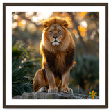 Majestic Lion Sitting On A Rock At Sunset thumbnail