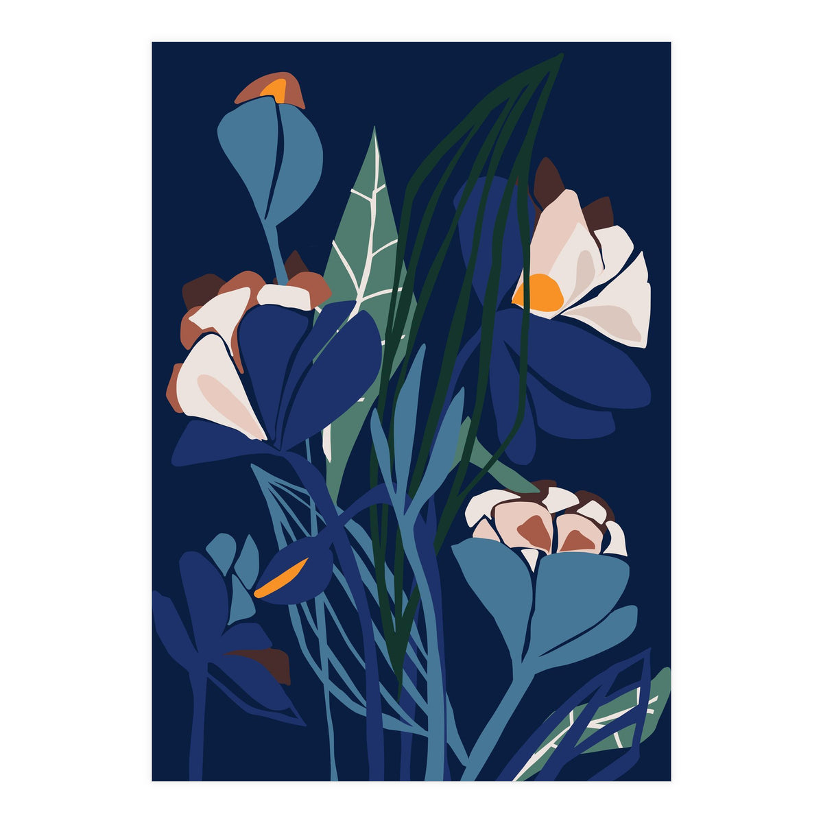 Florals At Night – Modern Illustration (Print Only)