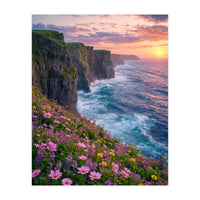 Coastal Sunset Wildflowers: Dramatic Ocean Cliffs and Floral Meadow (Print Only)