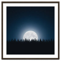 Midnight Serenity: Full Moon Over Forest Silhouettes