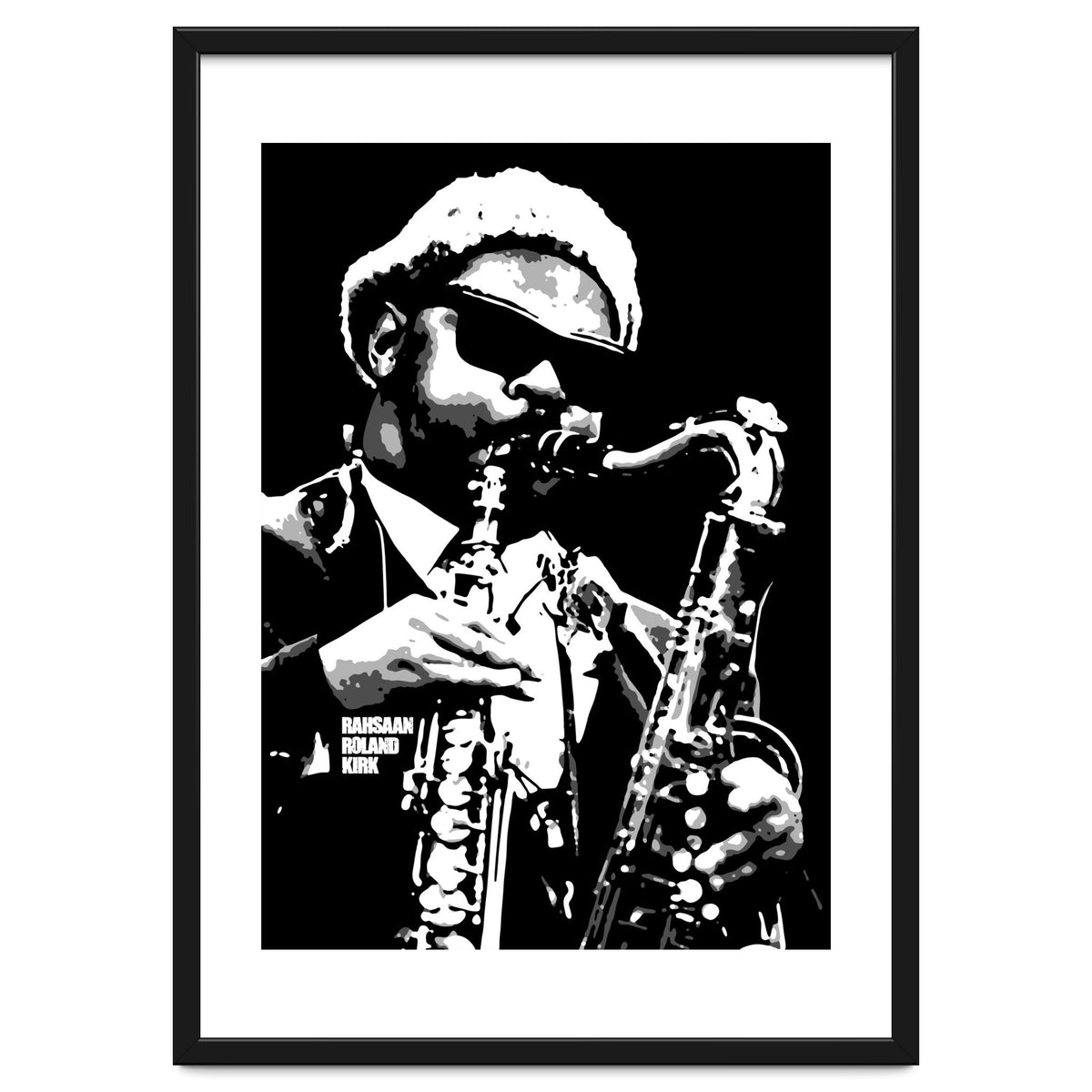 Rahsaan Roland Kirk American Jazz Multi-Instrumentalist in Grayscale 2