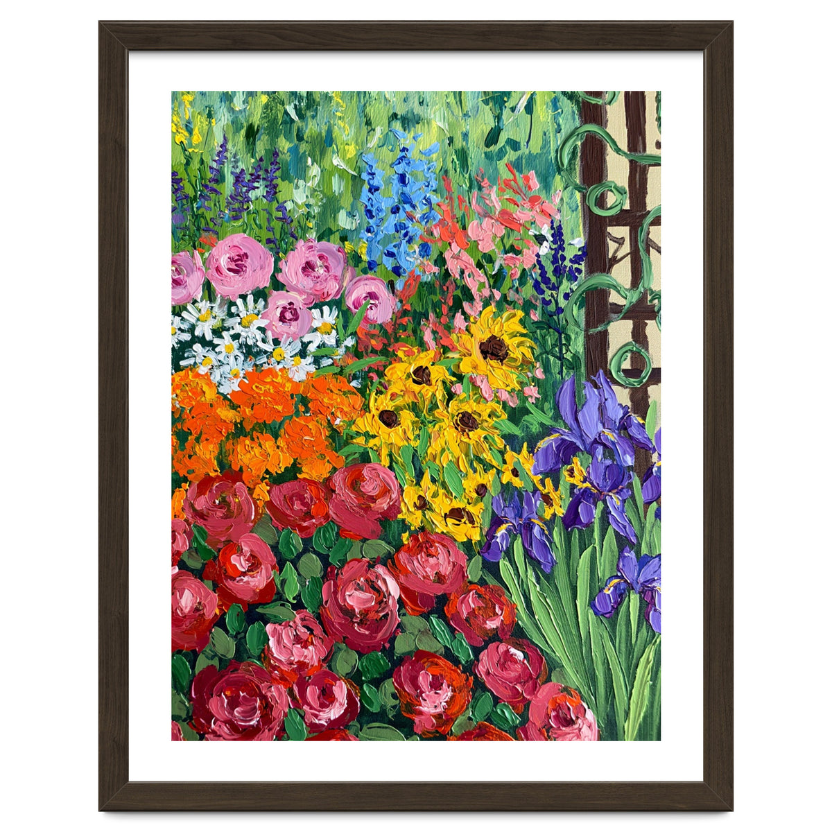 Vibrant Summer Cottage Garden Oil Painting