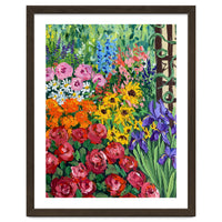 Vibrant Summer Cottage Garden Oil Painting