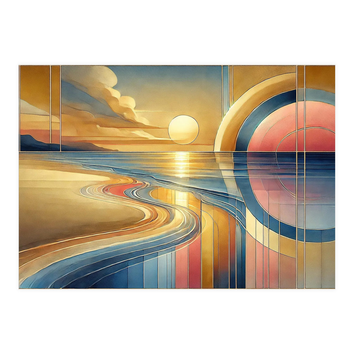 Sundown Serenity Scene In Art Deco (Print Only)