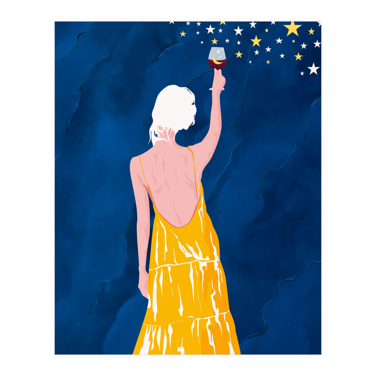 Pour Me Some Magic, Moon Stars Night Sky, Bohemian Woman Positivity Hope Miracle, Wine Holidays New Years Eclectic Gifts (Print Only)