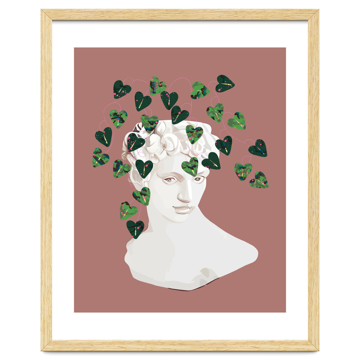 Roman Planter, Plant Pot, Botanical Nature Victorian Statue Face, Eclectic Bohemian Plant Lady Illustration