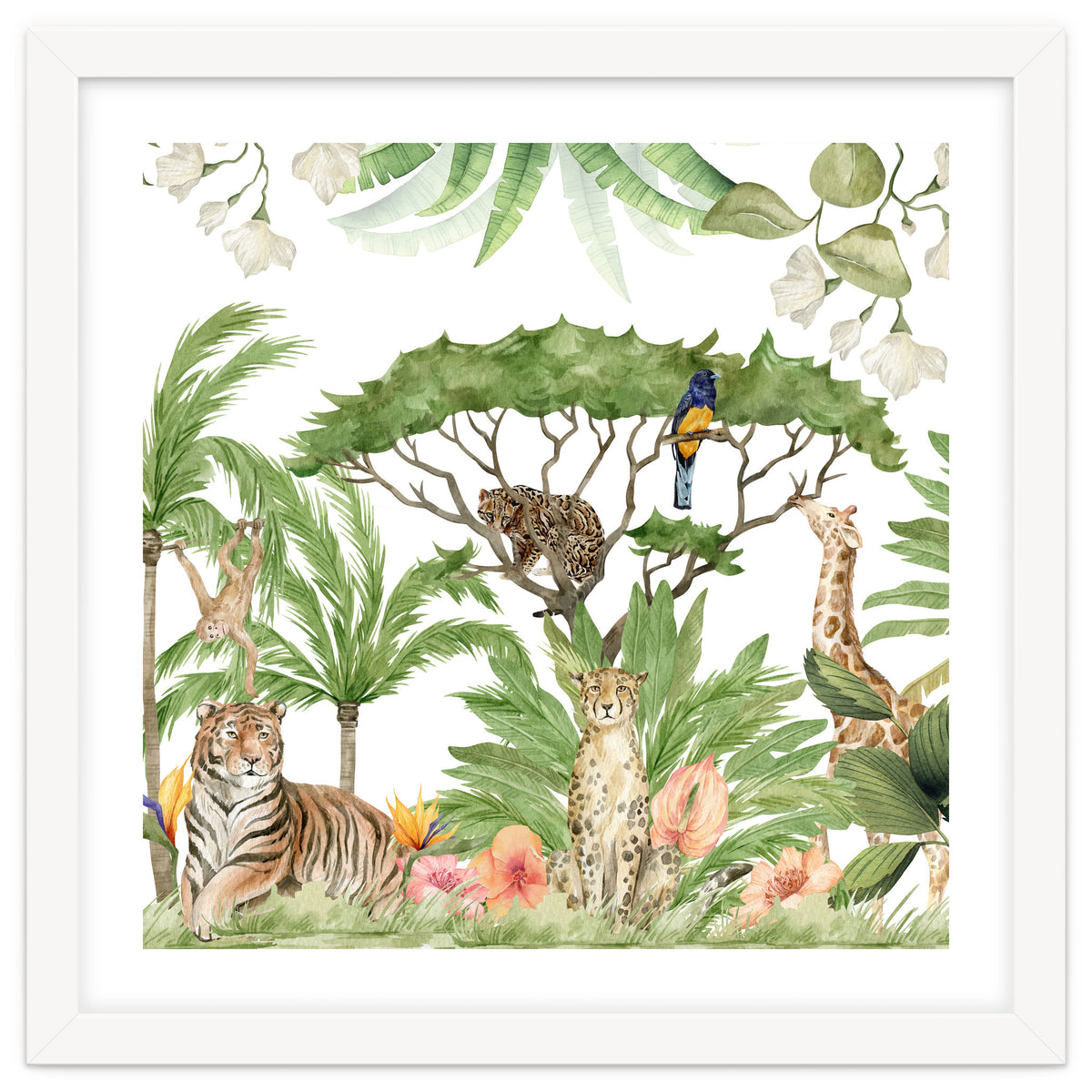 Watercolor Animals Savannah Landscape