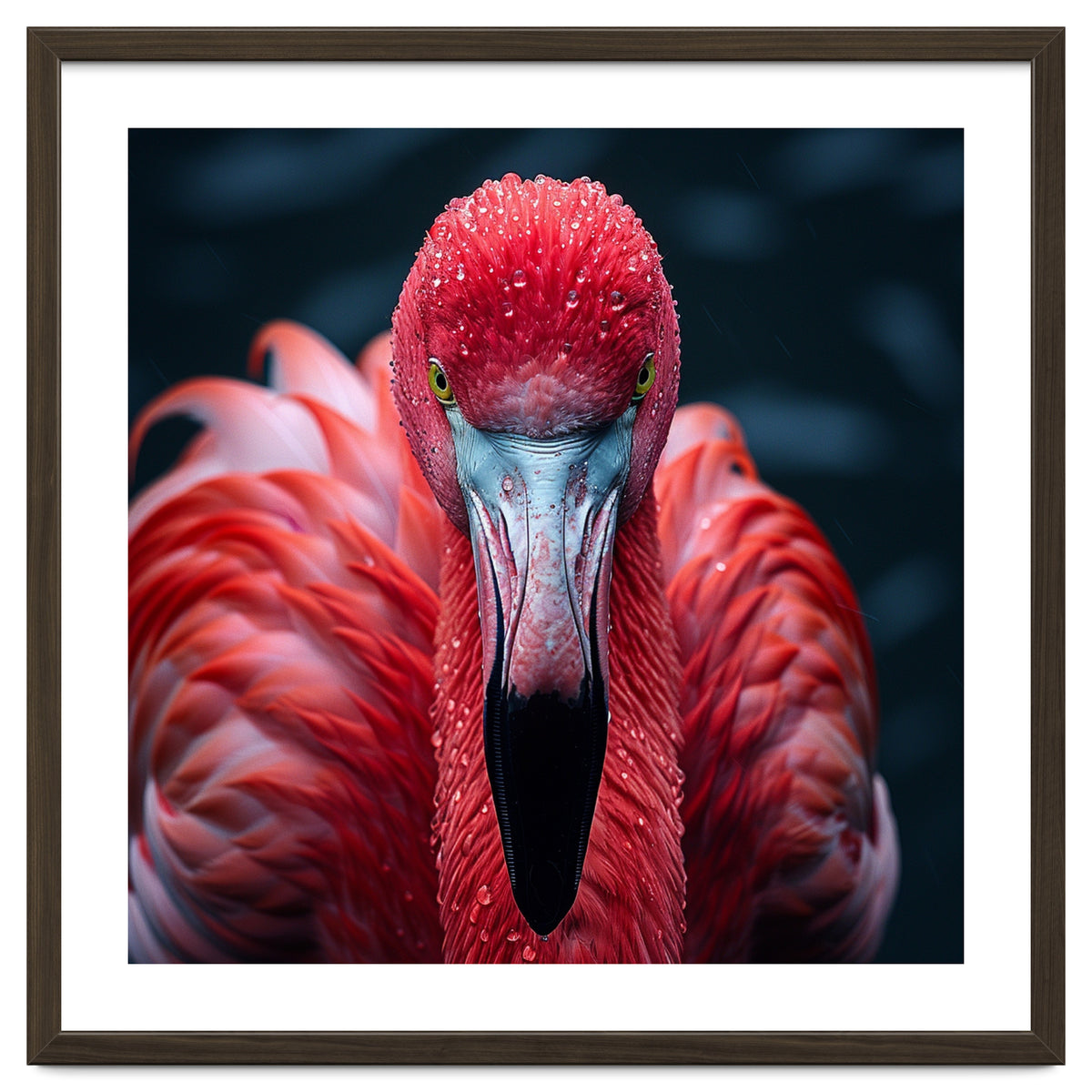 Close Up Flamingo Face With Water Droplets
