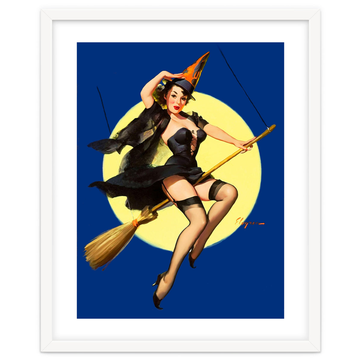 Pinup Sexy Witch Posing On A Broom