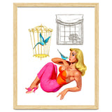 Pinup Girl With Two Birds thumbnail