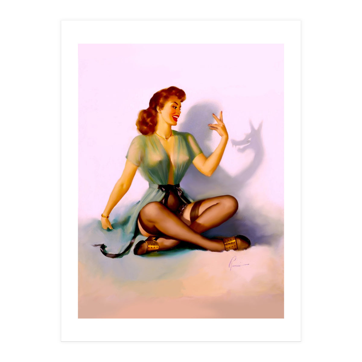 Sexy Pinup Making A Big Bad Wolf Shadow On The Wall (Print Only)