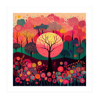Folk Sunset Forest In Bloom (Print Only)