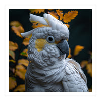 Yellow Crested Cockatoo Portrait Autumn Leaves Dark (Print Only)