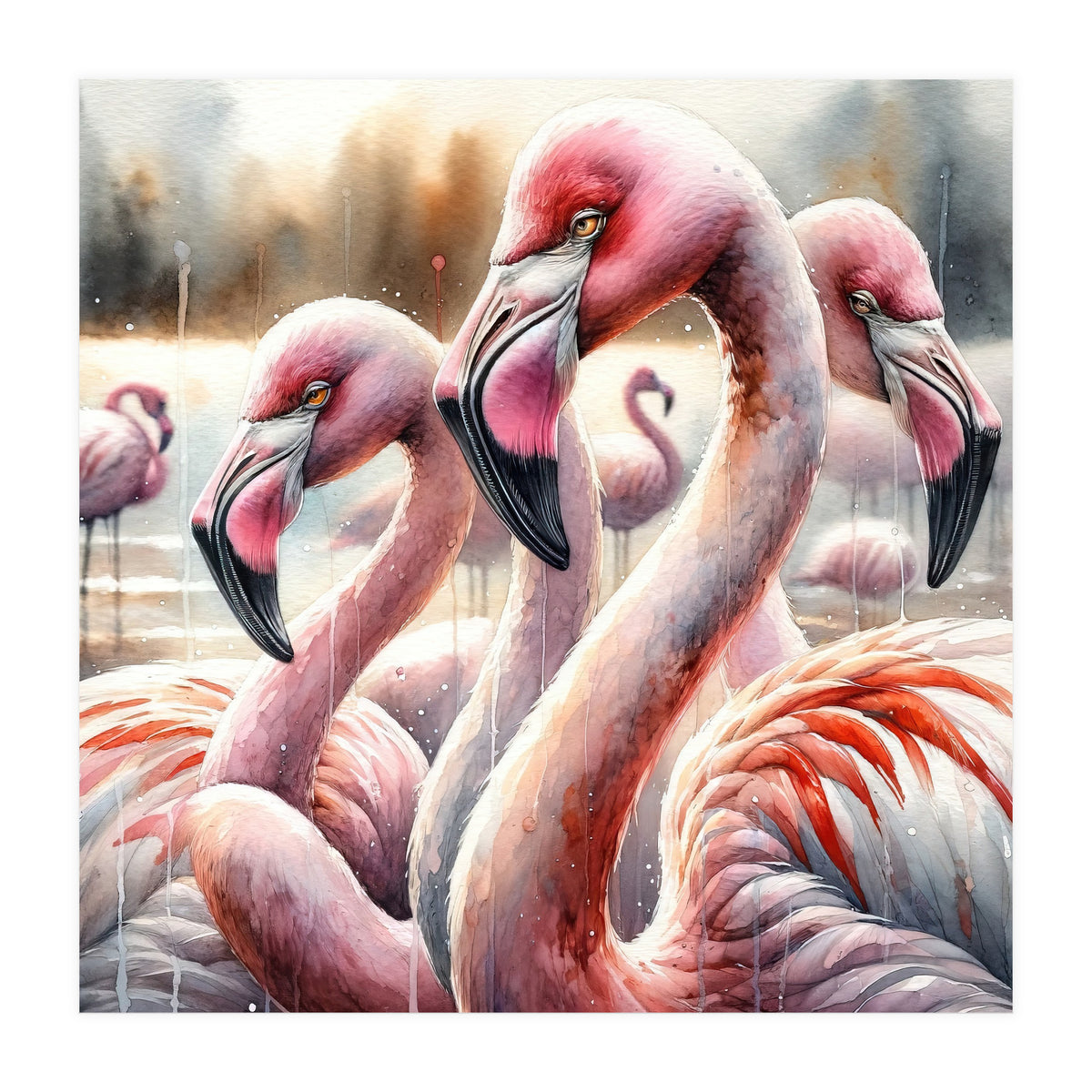 Watercolor Flamingos (Print Only)
