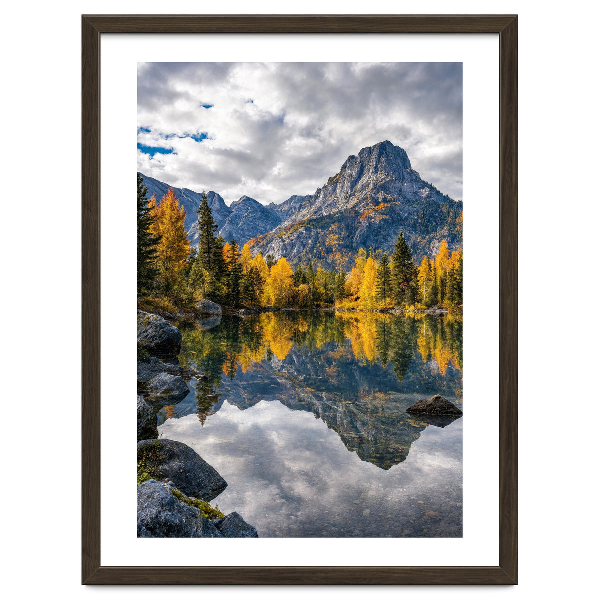 Golden Autumn Reflection: Majestic Mountain Wilderness Landscape