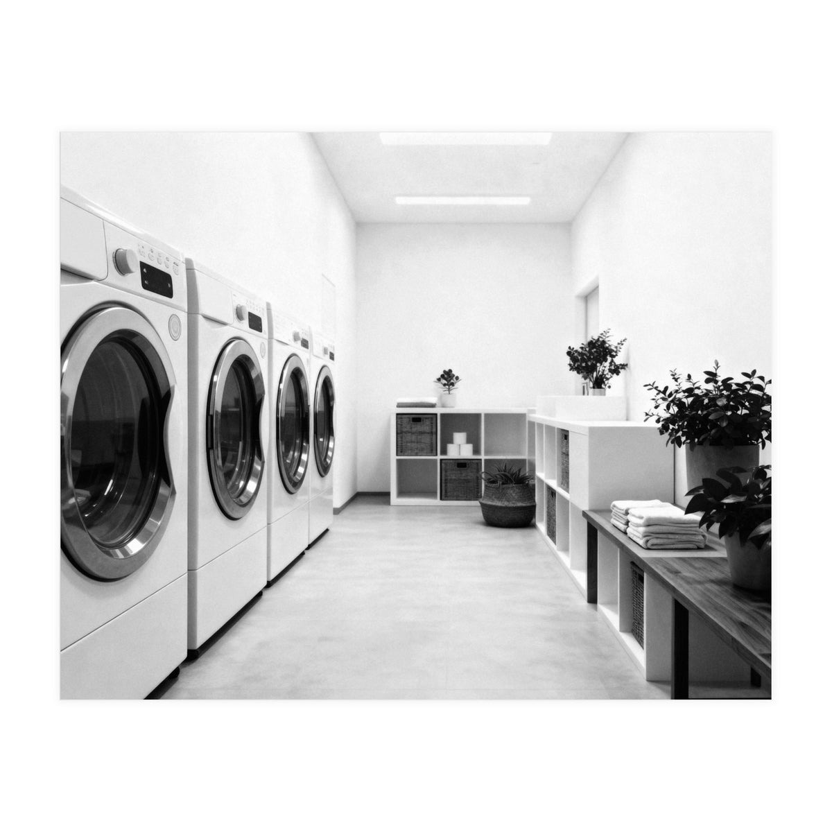 Minimalist Black and White Laundry Room Art, Washing Machine Photography (Print Only)