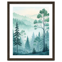 Ethereal Misty Pine Forest Watercolor Art