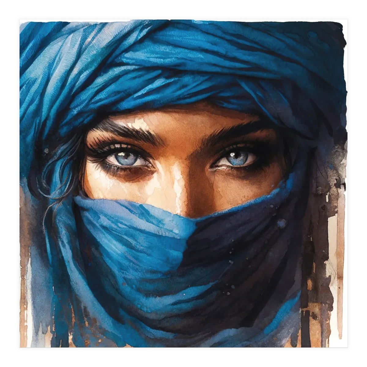 Blue Eyes Tuareg Woman Portrait (Print Only)