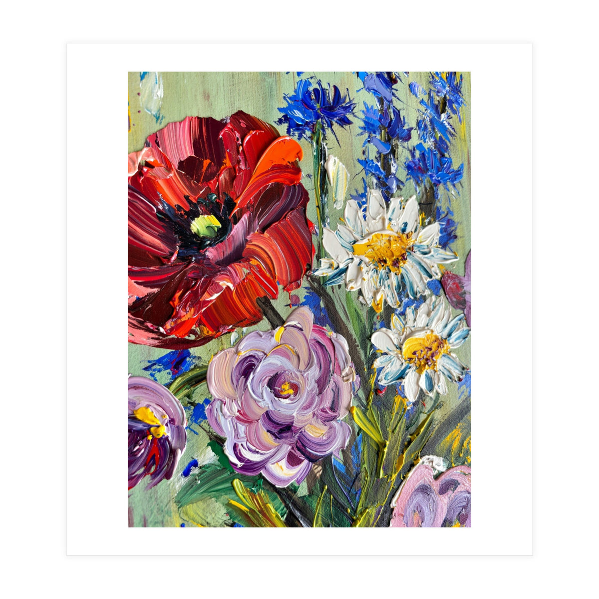 Vibrant Wildflower Meadow Oil Painting (Print Only)