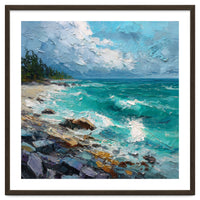 Coastal Turquoise Shoreline with Crashing Ocean Waves
