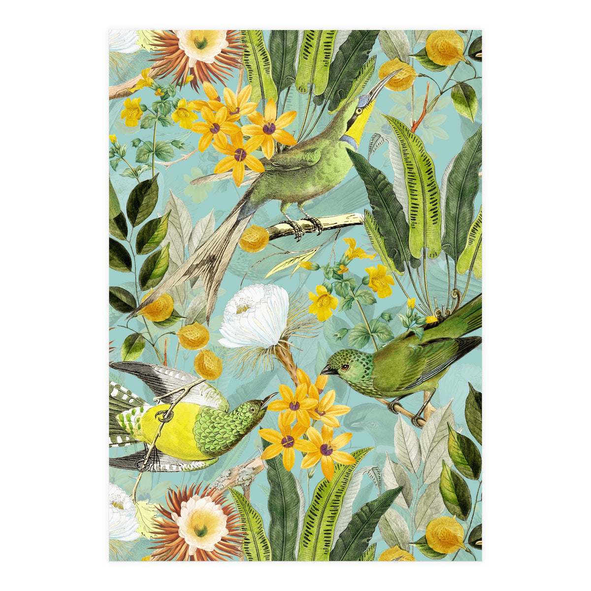 Exotic Birds in Flower Jungle (Print Only)