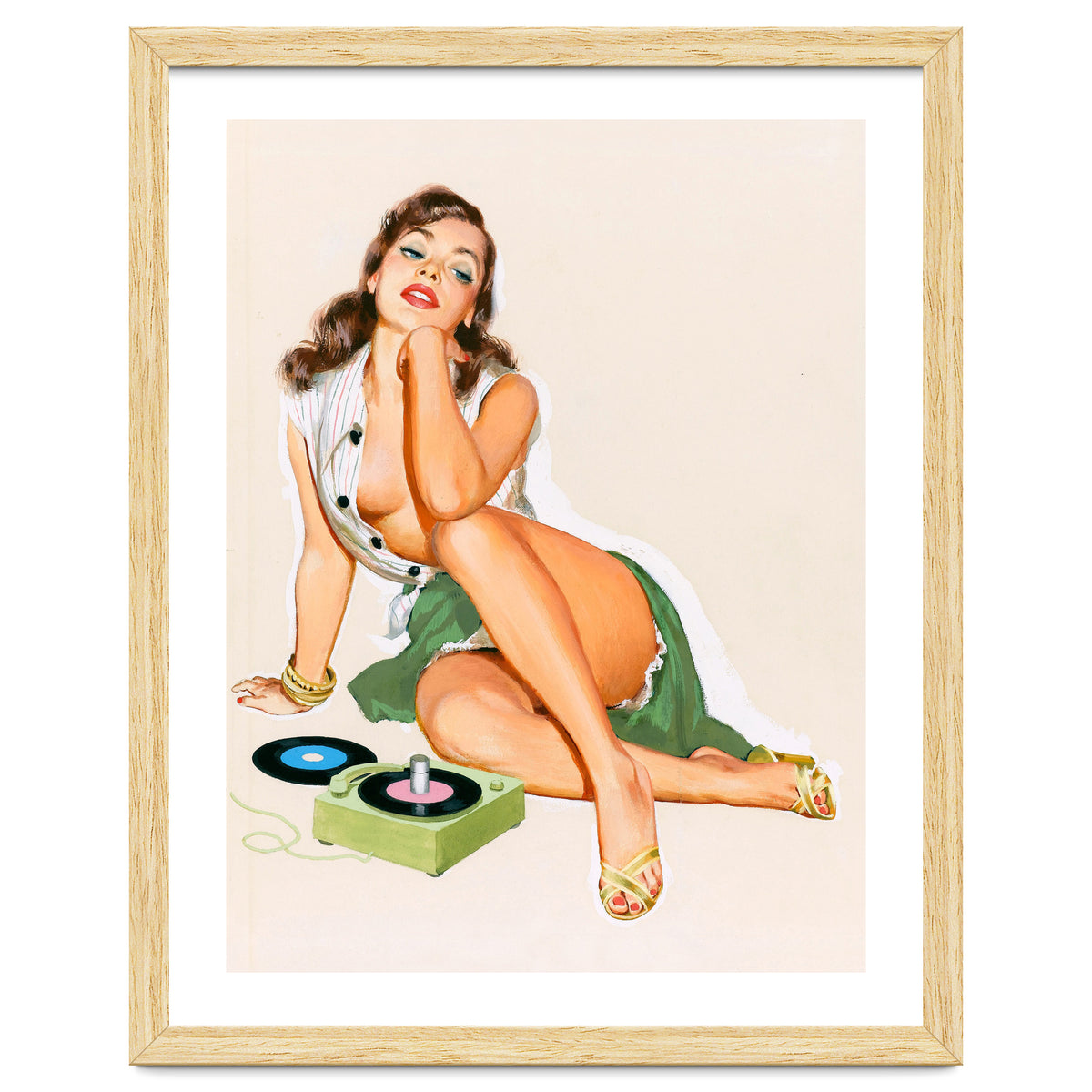 Sexy Pinup Woman Posing With Record Player